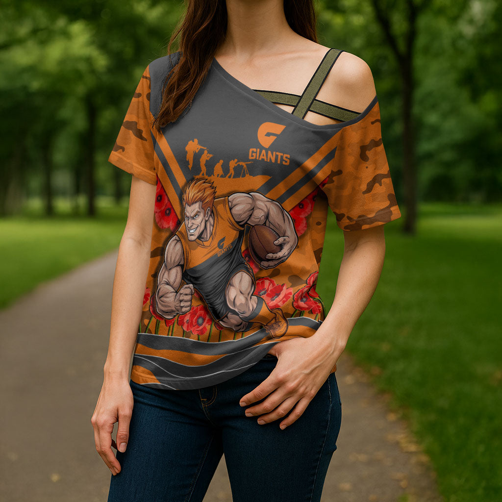Personalised Greater Western Sydney Giants ANZAC Cross Shoulder Shirt Military Remembrance Australian Football Mascot Camouflage