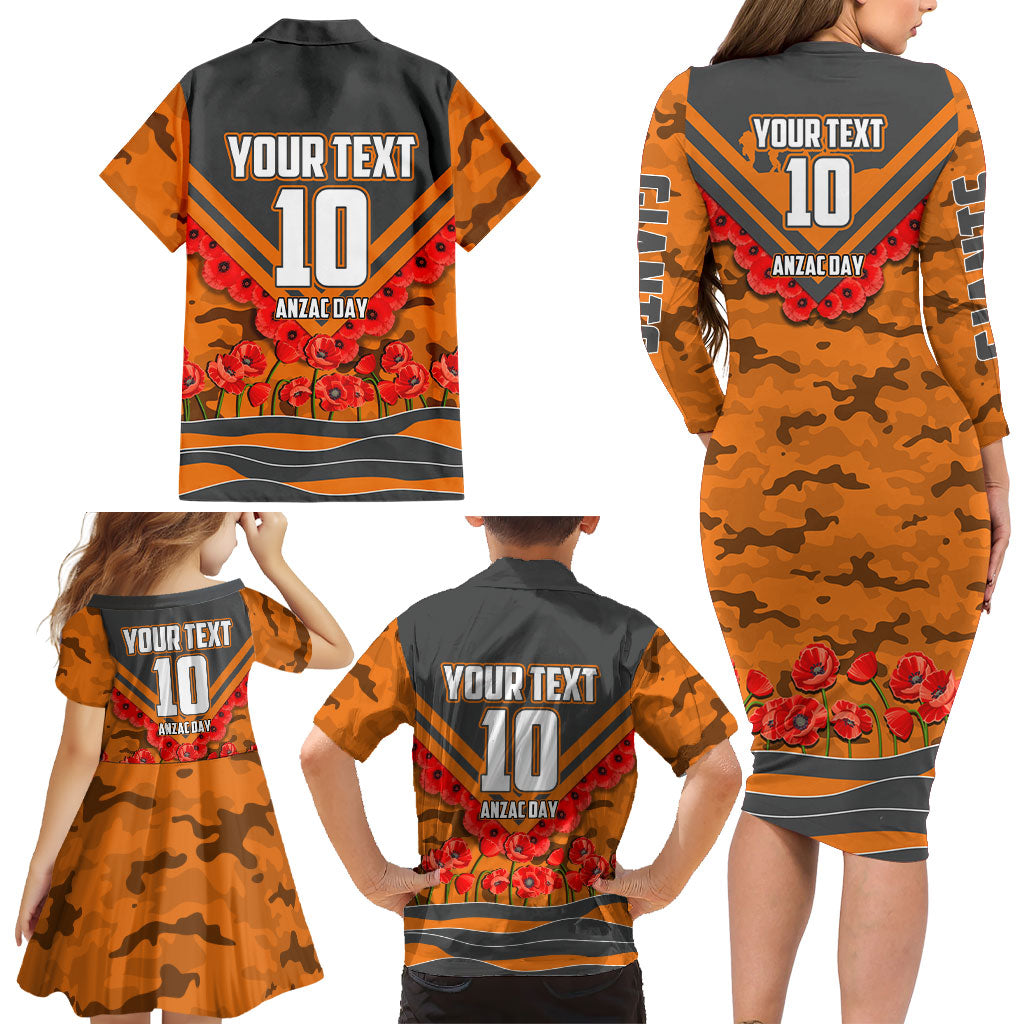 Personalised Greater Western Sydney Giants ANZAC Family Matching Long Sleeve Bodycon Dress and Hawaiian Shirt Military Remembrance Australian Football Mascot Camouflage