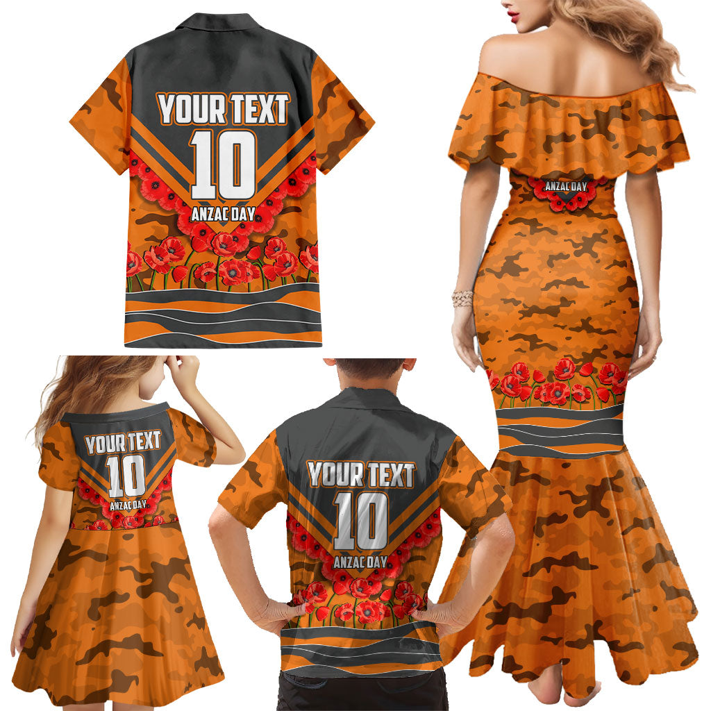 Personalised Greater Western Sydney Giants ANZAC Family Matching Mermaid Dress and Hawaiian Shirt Military Remembrance Australian Football Mascot Camouflage
