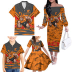 Personalised Greater Western Sydney Giants ANZAC Family Matching Off The Shoulder Long Sleeve Dress and Hawaiian Shirt Military Remembrance Australian Football Mascot Camouflage