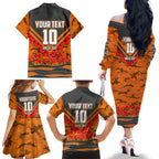 Personalised Greater Western Sydney Giants ANZAC Family Matching Off The Shoulder Long Sleeve Dress and Hawaiian Shirt Military Remembrance Australian Football Mascot Camouflage