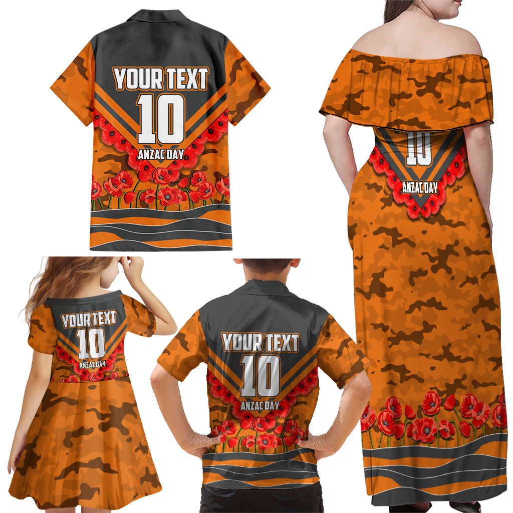 Personalised Greater Western Sydney Giants ANZAC Family Matching Off Shoulder Maxi Dress and Hawaiian Shirt Military Remembrance Australian Football Mascot Camouflage