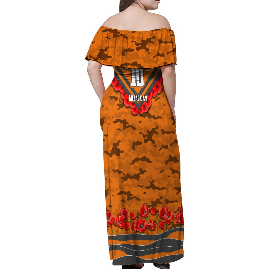 Personalised Greater Western Sydney Giants ANZAC Family Matching Off Shoulder Maxi Dress and Hawaiian Shirt Military Remembrance Australian Football Mascot Camouflage