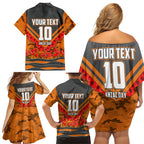 Personalised Greater Western Sydney Giants ANZAC Family Matching Off Shoulder Short Dress and Hawaiian Shirt Military Remembrance Australian Football Mascot Camouflage