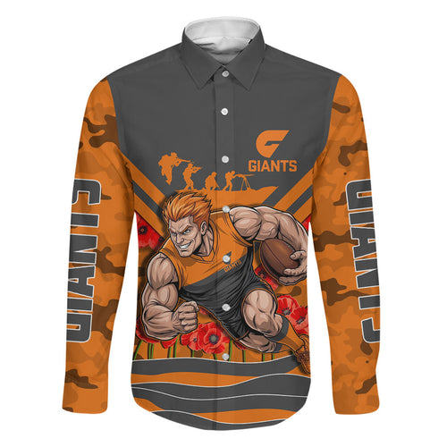Personalised Greater Western Sydney Giants ANZAC Family Matching Off Shoulder Short Dress and Hawaiian Shirt Military Remembrance Australian Football Mascot Camouflage