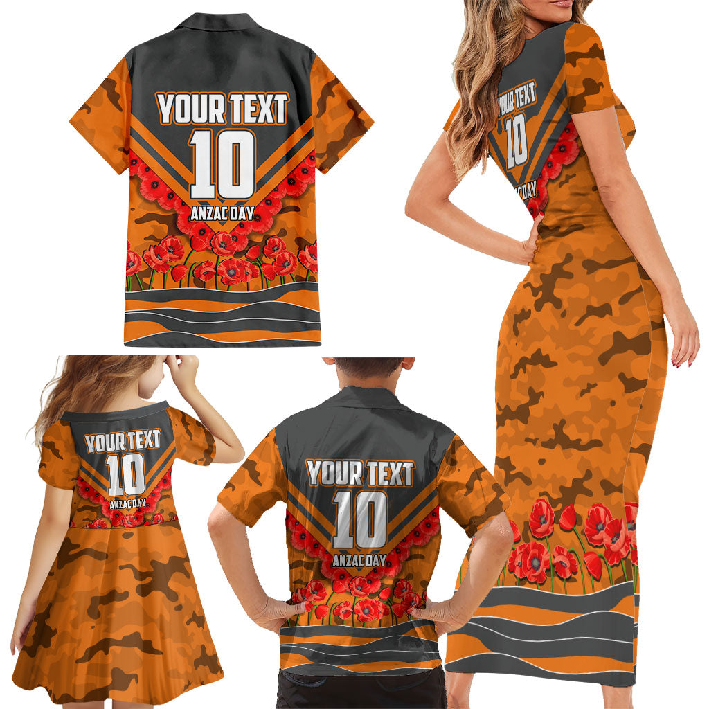 Personalised Greater Western Sydney Giants ANZAC Family Matching Short Sleeve Bodycon Dress and Hawaiian Shirt Military Remembrance Australian Football Mascot Camouflage