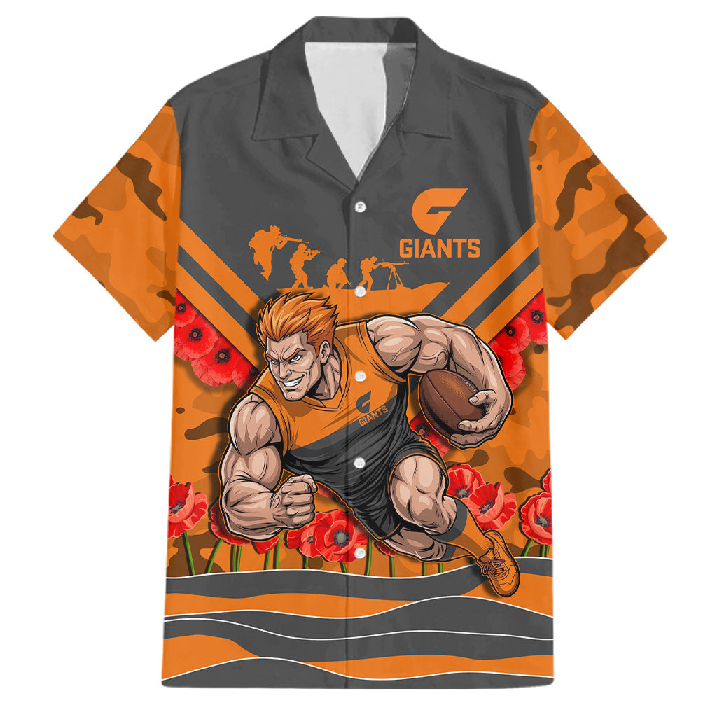 Personalised Greater Western Sydney Giants ANZAC Family Matching Short Sleeve Bodycon Dress and Hawaiian Shirt Military Remembrance Australian Football Mascot Camouflage