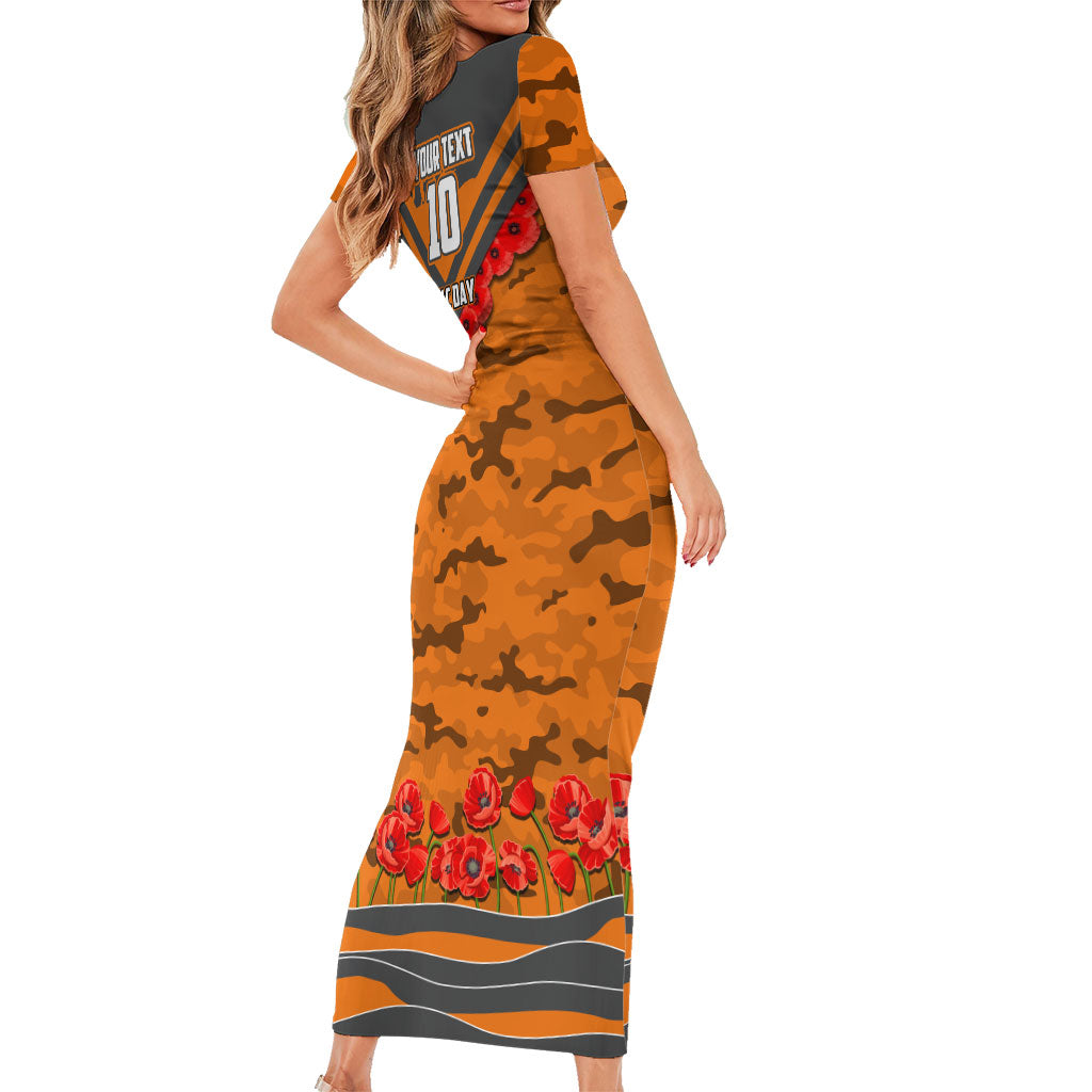 Personalised Greater Western Sydney Giants ANZAC Family Matching Short Sleeve Bodycon Dress and Hawaiian Shirt Military Remembrance Australian Football Mascot Camouflage