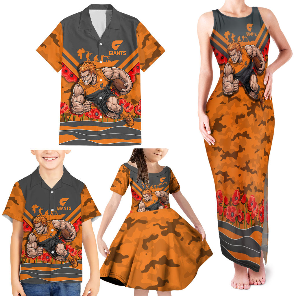 Personalised Greater Western Sydney Giants ANZAC Family Matching Tank Maxi Dress and Hawaiian Shirt Military Remembrance Australian Football Mascot Camouflage