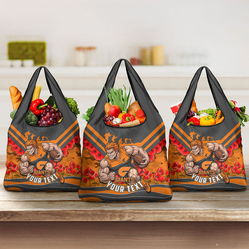 Personalised Greater Western Sydney Giants ANZAC Grocery Bag Military Remembrance Australian Football Mascot Camouflage