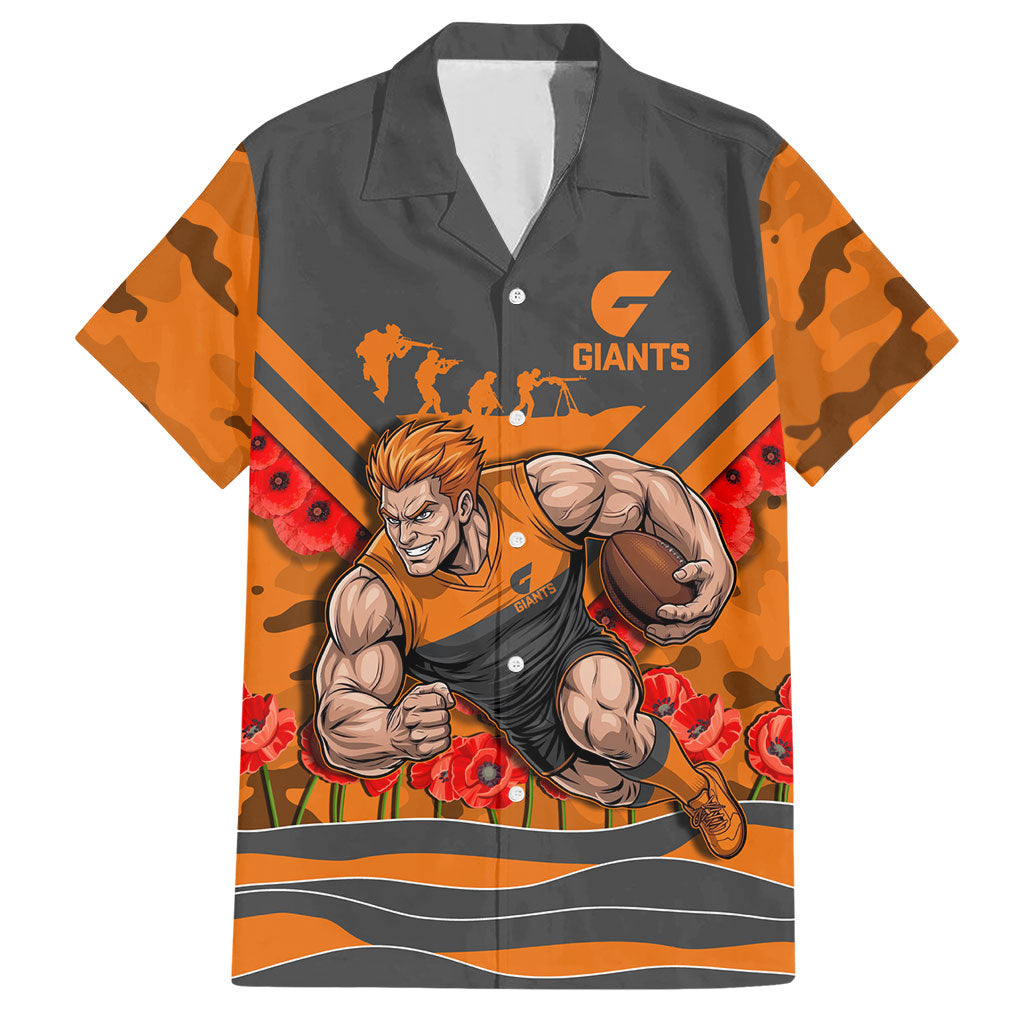 Personalised Greater Western Sydney Giants ANZAC Hawaiian Shirt Military Remembrance Australian Football Mascot Camouflage