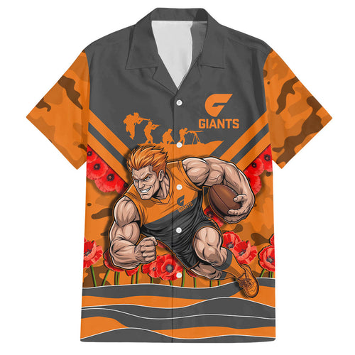 Personalised Greater Western Sydney Giants ANZAC Hawaiian Shirt Military Remembrance Australian Football Mascot Camouflage