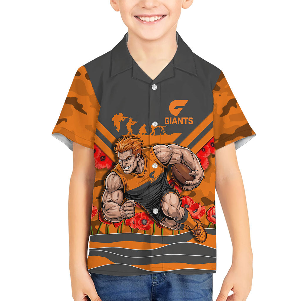 Personalised Greater Western Sydney Giants ANZAC Hawaiian Shirt Military Remembrance Australian Football Mascot Camouflage