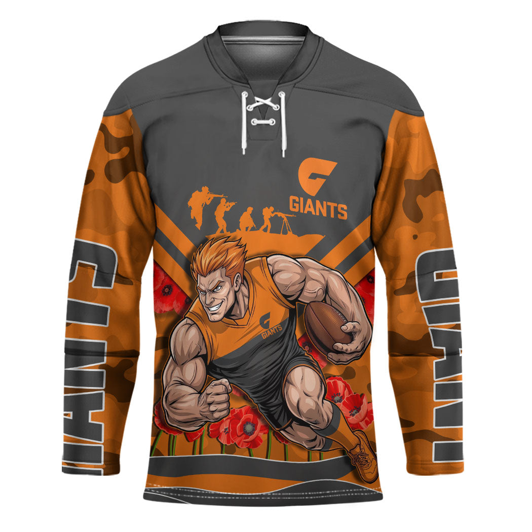 Personalised Greater Western Sydney Giants ANZAC Hockey Jersey Military Remembrance Australian Football Mascot Camouflage