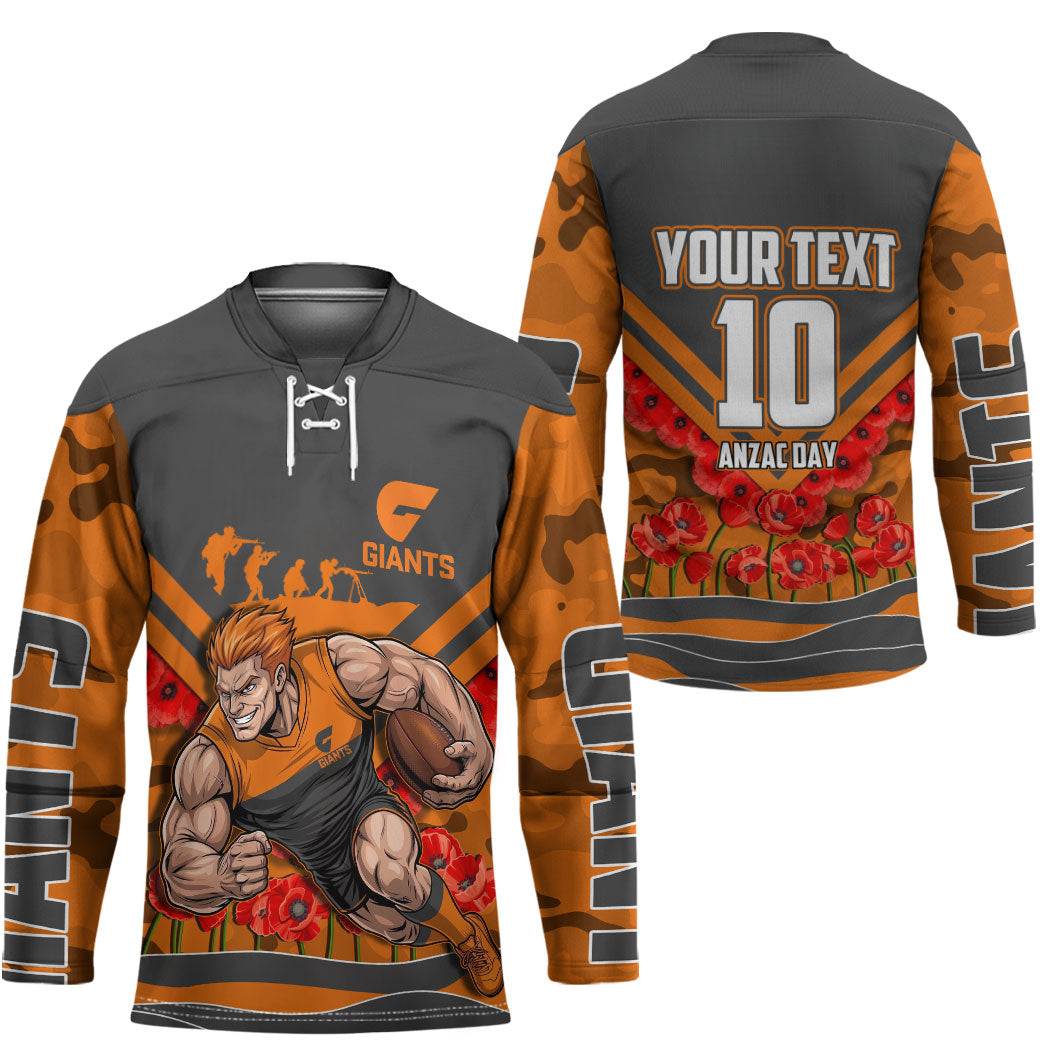Personalised Greater Western Sydney Giants ANZAC Hockey Jersey Military Remembrance Australian Football Mascot Camouflage