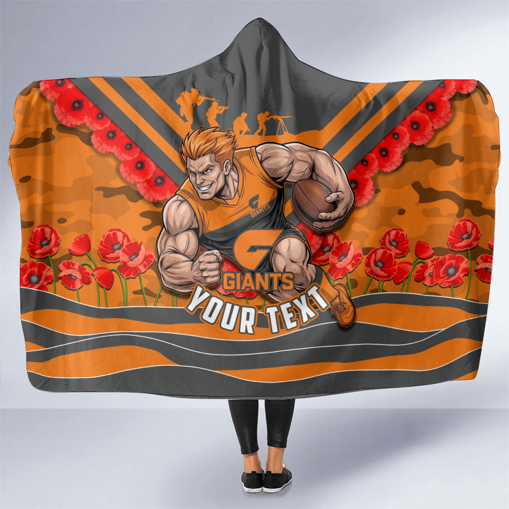 Personalised Greater Western Sydney Giants ANZAC Hooded Blanket Military Remembrance Australian Football Mascot Camouflage