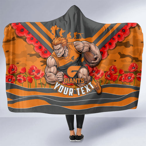 Personalised Greater Western Sydney Giants ANZAC Hooded Blanket Military Remembrance Australian Football Mascot Camouflage
