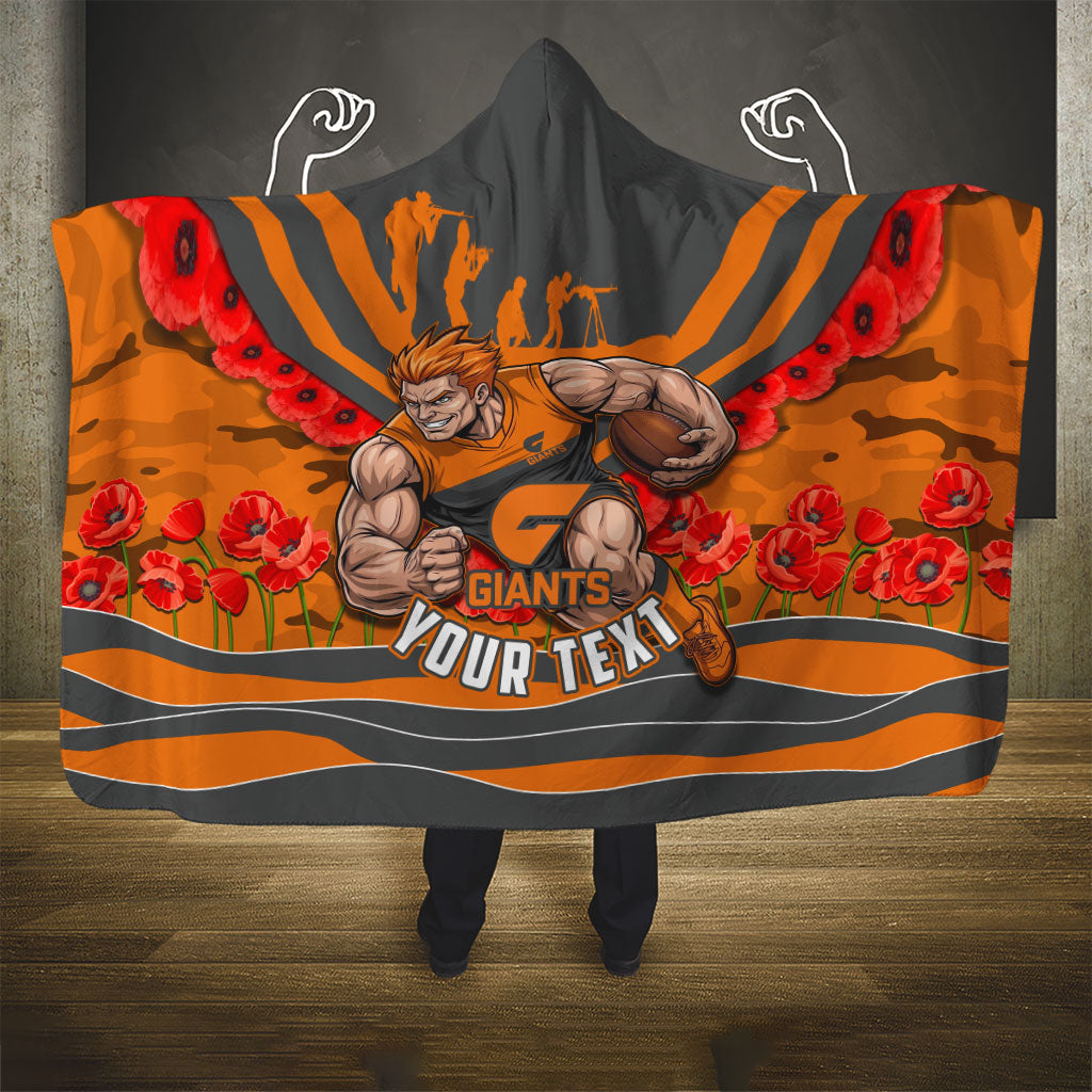 Personalised Greater Western Sydney Giants ANZAC Hooded Blanket Military Remembrance Australian Football Mascot Camouflage