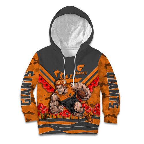 Personalised Greater Western Sydney Giants ANZAC Kid Hoodie Military Remembrance Australian Football Mascot Camouflage