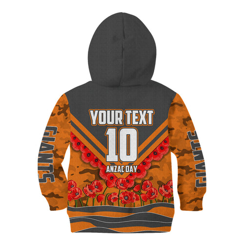 Personalised Greater Western Sydney Giants ANZAC Kid Hoodie Military Remembrance Australian Football Mascot Camouflage