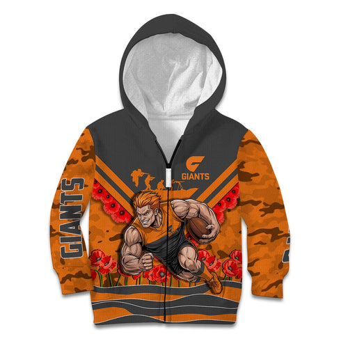 Personalised Greater Western Sydney Giants ANZAC Kid Hoodie Military Remembrance Australian Football Mascot Camouflage