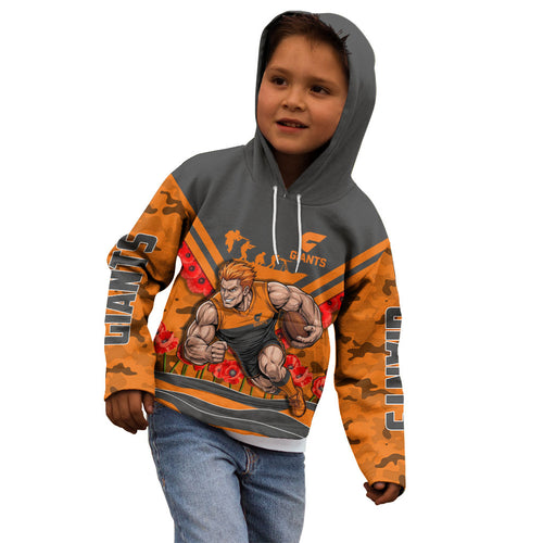 Personalised Greater Western Sydney Giants ANZAC Kid Hoodie Military Remembrance Australian Football Mascot Camouflage