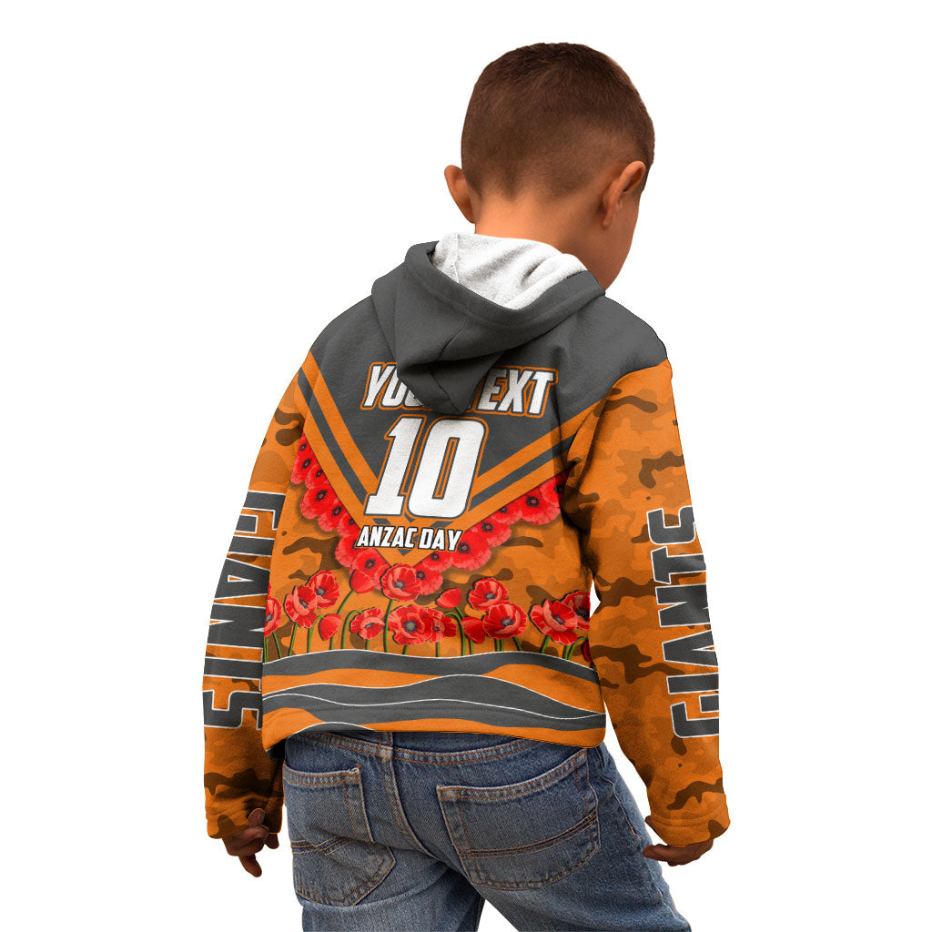 Personalised Greater Western Sydney Giants ANZAC Kid Hoodie Military Remembrance Australian Football Mascot Camouflage