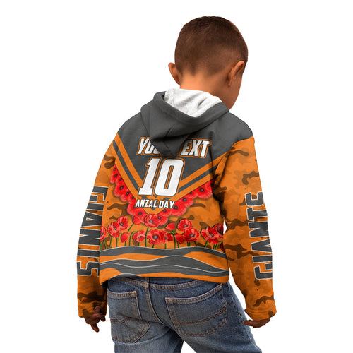 Personalised Greater Western Sydney Giants ANZAC Kid Hoodie Military Remembrance Australian Football Mascot Camouflage