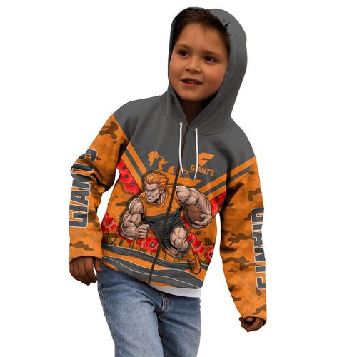 Personalised Greater Western Sydney Giants ANZAC Kid Hoodie Military Remembrance Australian Football Mascot Camouflage