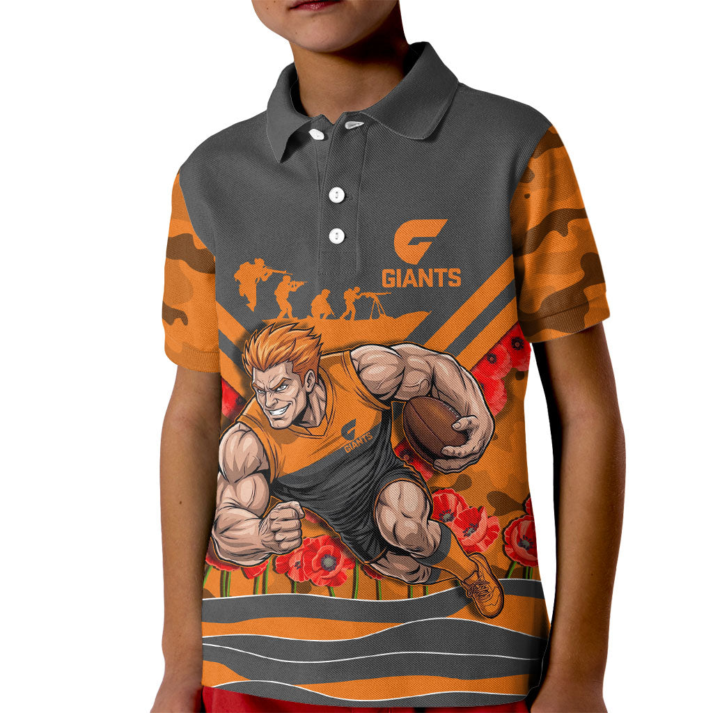Personalised Greater Western Sydney Giants ANZAC Kid Polo Shirt Military Remembrance Australian Football Mascot Camouflage