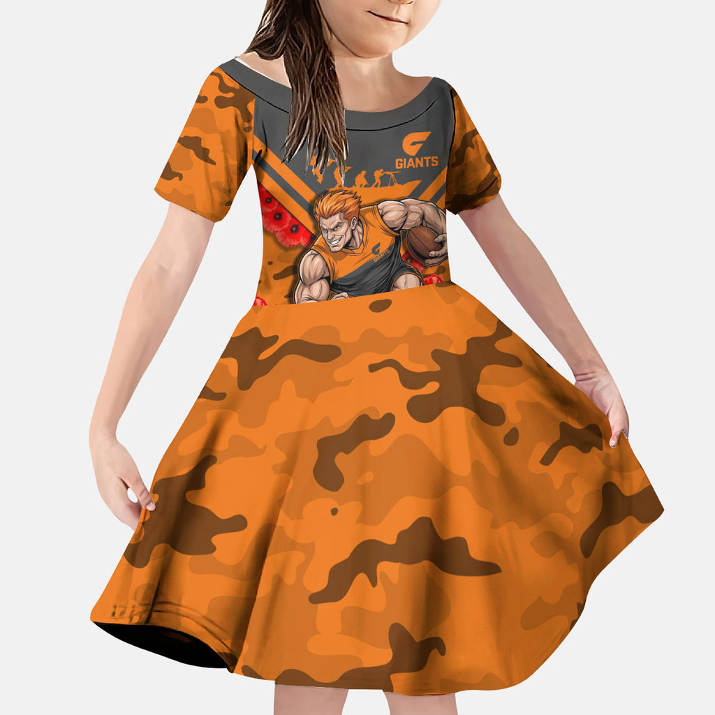 Personalised Greater Western Sydney Giants ANZAC Kid Short Sleeve Dress Military Remembrance Australian Football Mascot Camouflage