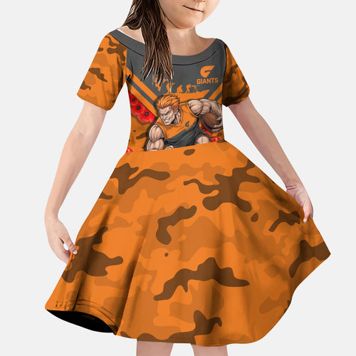Personalised Greater Western Sydney Giants ANZAC Kid Short Sleeve Dress Military Remembrance Australian Football Mascot Camouflage
