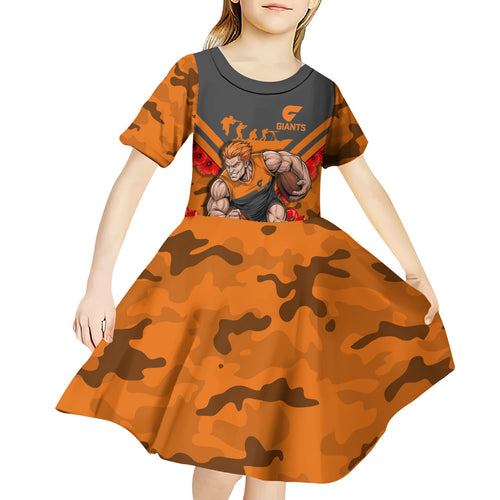 Personalised Greater Western Sydney Giants ANZAC Kid Short Sleeve Dress Military Remembrance Australian Football Mascot Camouflage