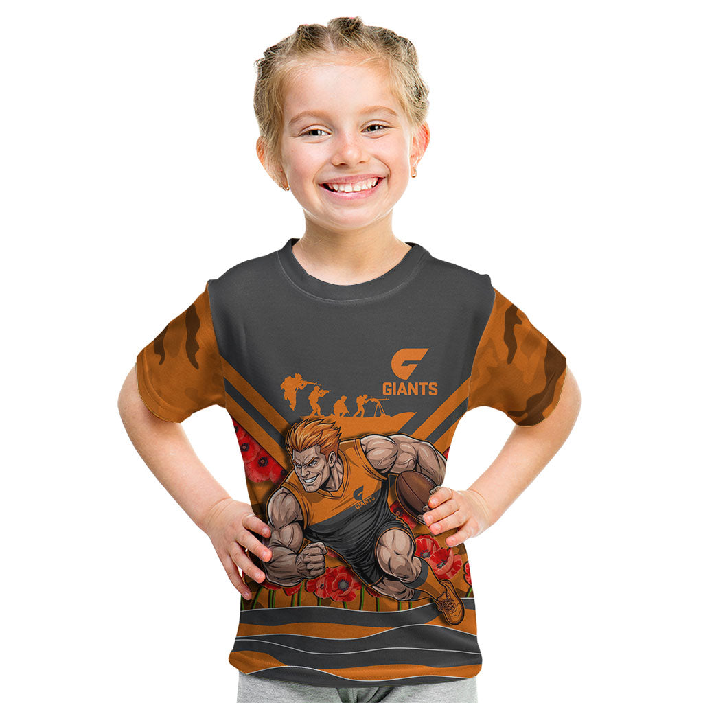 Personalised Greater Western Sydney Giants ANZAC Kid T Shirt Military Remembrance Australian Football Mascot Camouflage