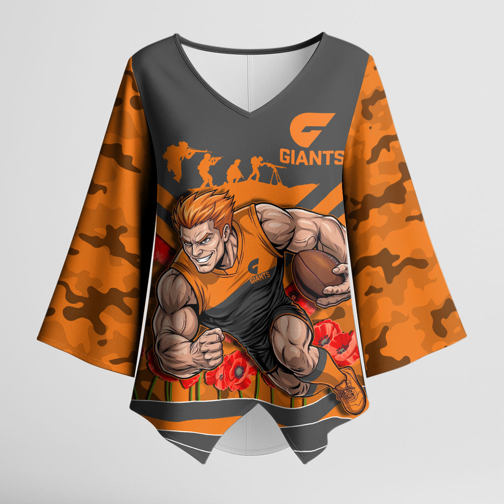 Personalised Greater Western Sydney Giants ANZAC Kimono Sleeve Blouse Military Remembrance Australian Football Mascot Camouflage