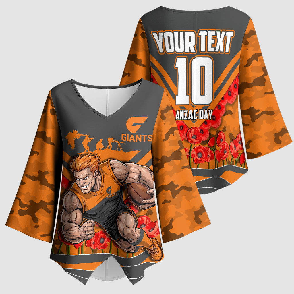 Personalised Greater Western Sydney Giants ANZAC Kimono Sleeve Blouse Military Remembrance Australian Football Mascot Camouflage