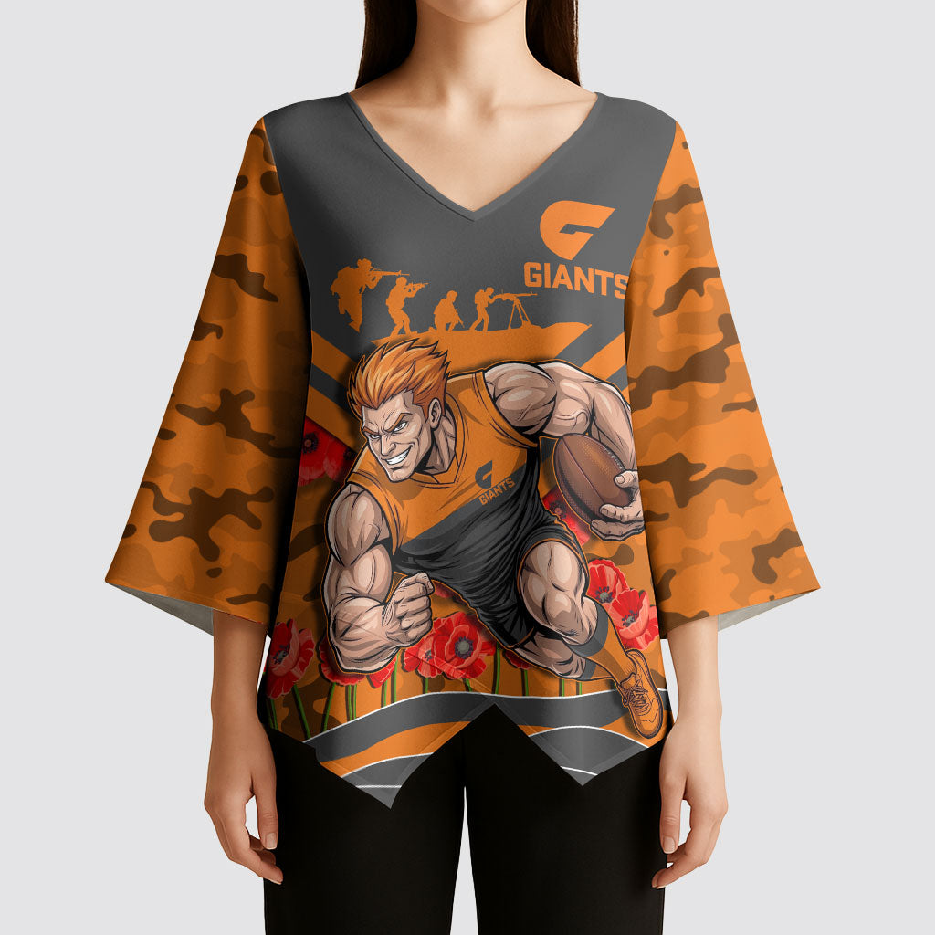 Personalised Greater Western Sydney Giants ANZAC Kimono Sleeve Blouse Military Remembrance Australian Football Mascot Camouflage