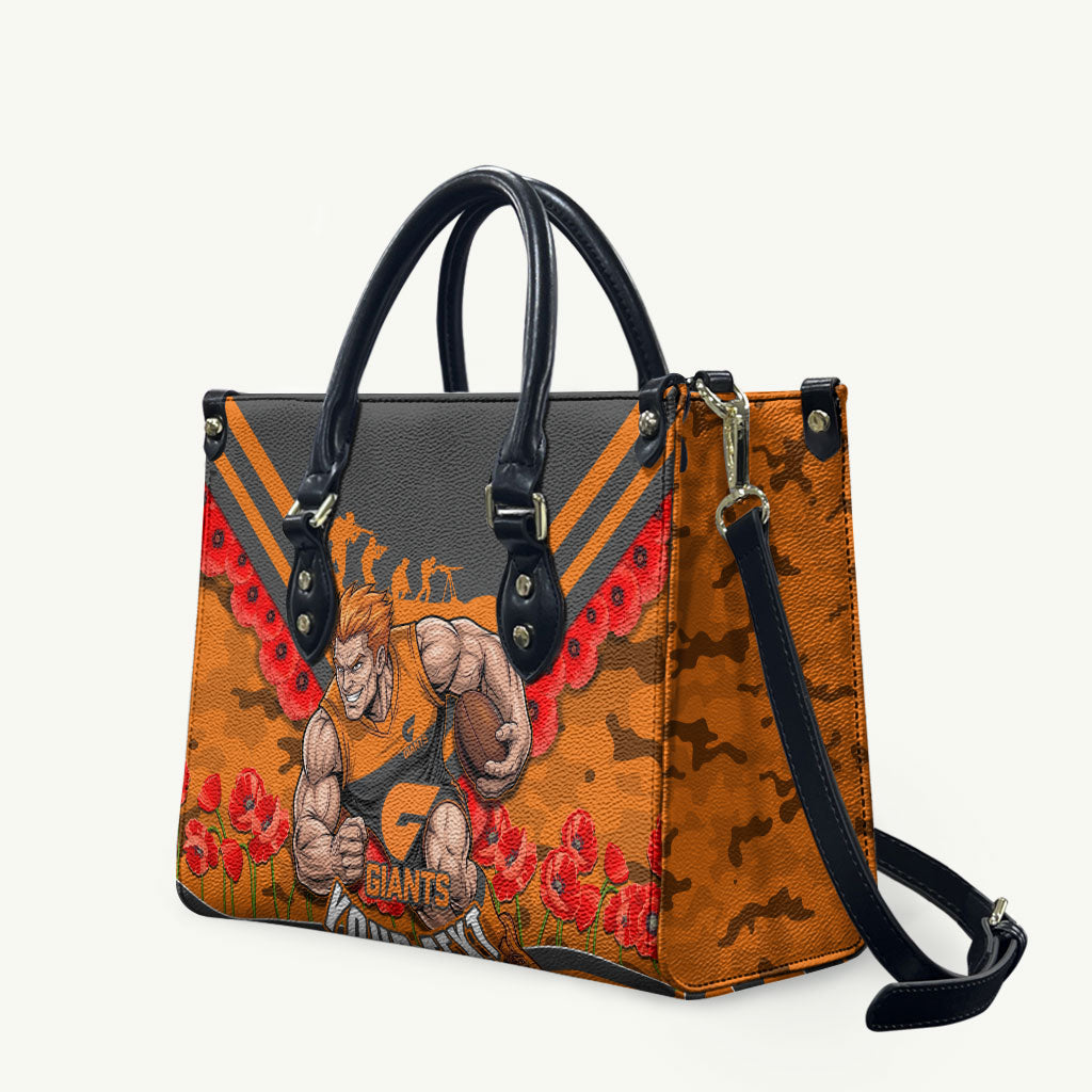 Personalised Greater Western Sydney Giants ANZAC Leather Bag Military Remembrance Australian Football Mascot Camouflage