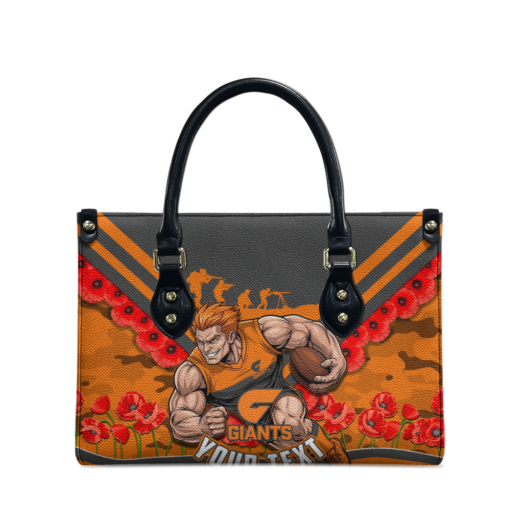 Personalised Greater Western Sydney Giants ANZAC Leather Bag Military Remembrance Australian Football Mascot Camouflage