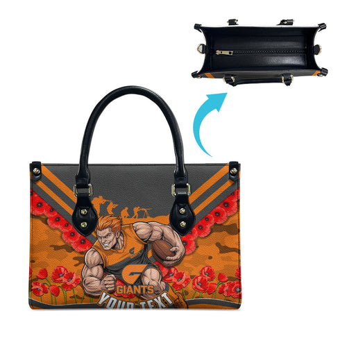 Personalised Greater Western Sydney Giants ANZAC Leather Bag Military Remembrance Australian Football Mascot Camouflage