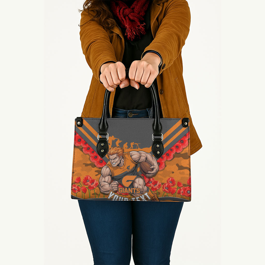 Personalised Greater Western Sydney Giants ANZAC Leather Bag Military Remembrance Australian Football Mascot Camouflage