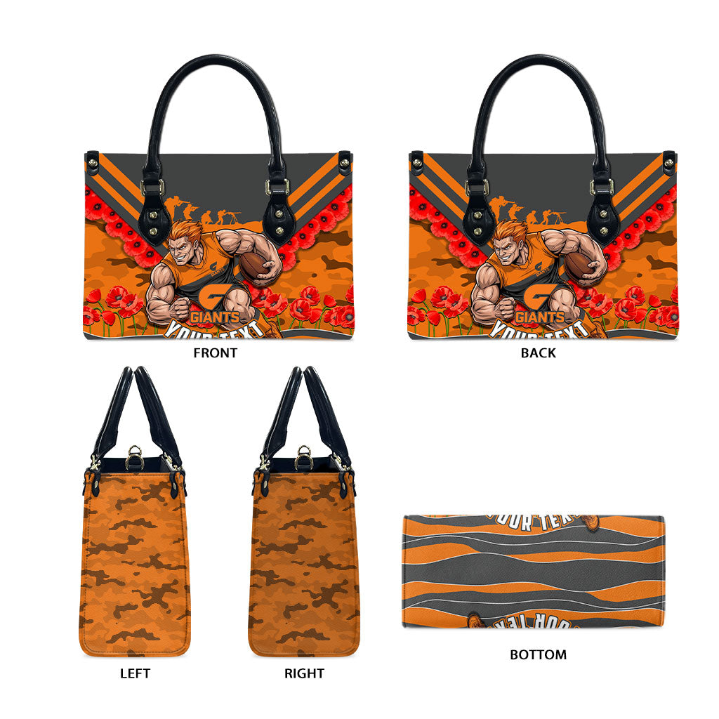 Personalised Greater Western Sydney Giants ANZAC Leather Bag Military Remembrance Australian Football Mascot Camouflage