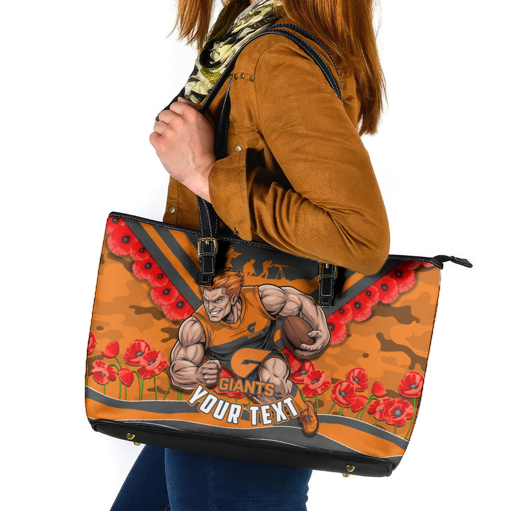 Personalised Greater Western Sydney Giants ANZAC Leather Tote Bag Military Remembrance Australian Football Mascot Camouflage