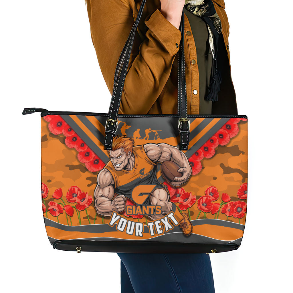 Personalised Greater Western Sydney Giants ANZAC Leather Tote Bag Military Remembrance Australian Football Mascot Camouflage