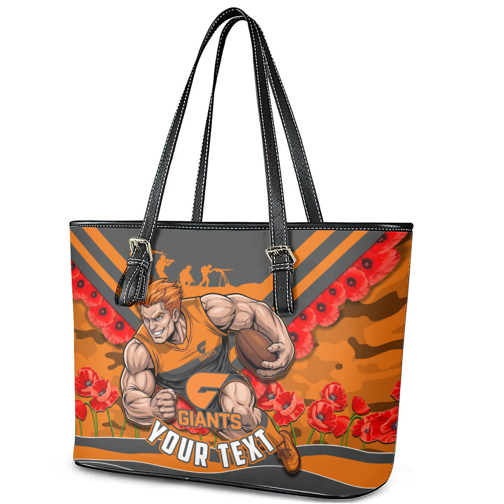 Personalised Greater Western Sydney Giants ANZAC Leather Tote Bag Military Remembrance Australian Football Mascot Camouflage