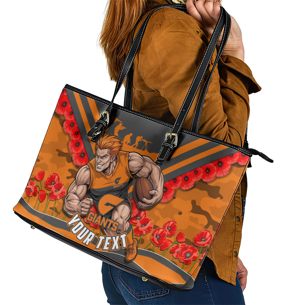 Personalised Greater Western Sydney Giants ANZAC Leather Tote Bag Military Remembrance Australian Football Mascot Camouflage