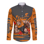 Personalised Greater Western Sydney Giants ANZAC Long Sleeve Button Shirt Military Remembrance Australian Football Mascot Camouflage