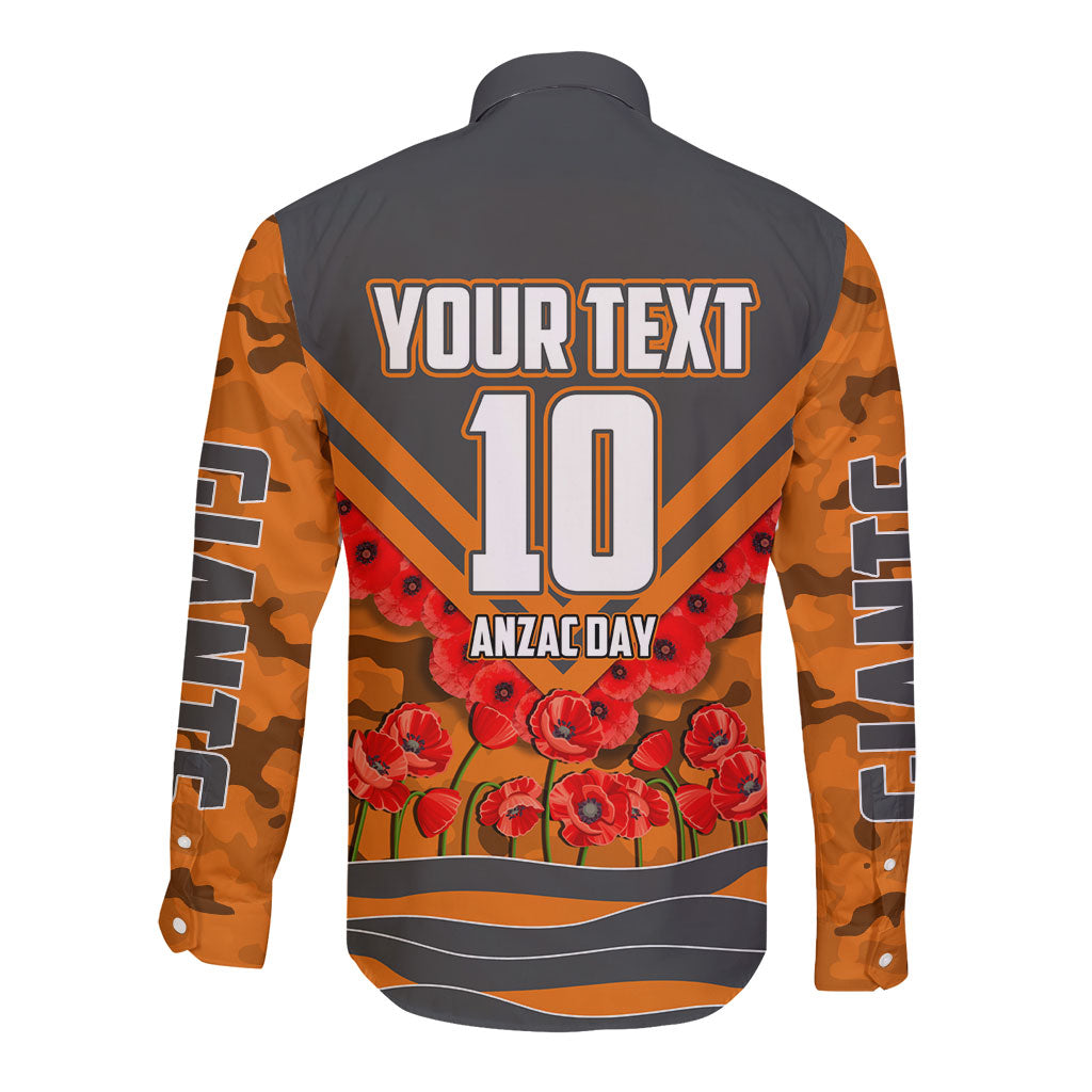 Personalised Greater Western Sydney Giants ANZAC Long Sleeve Button Shirt Military Remembrance Australian Football Mascot Camouflage