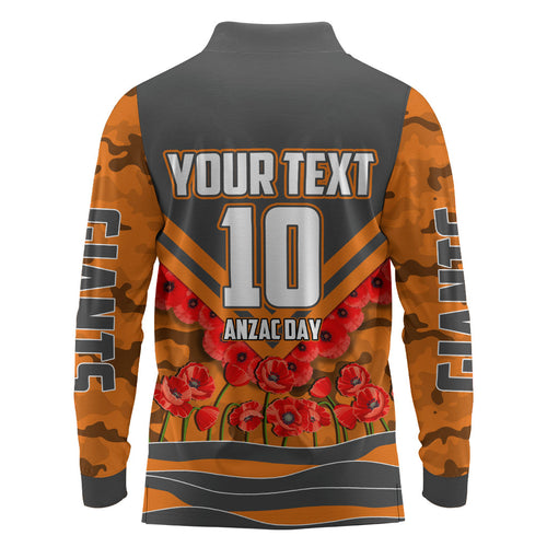 Personalised Greater Western Sydney Giants ANZAC Long Sleeve Polo Shirt Military Remembrance Australian Football Mascot Camouflage