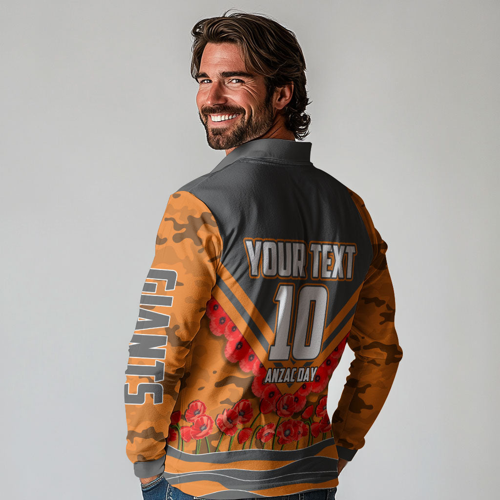 Personalised Greater Western Sydney Giants ANZAC Long Sleeve Polo Shirt Military Remembrance Australian Football Mascot Camouflage